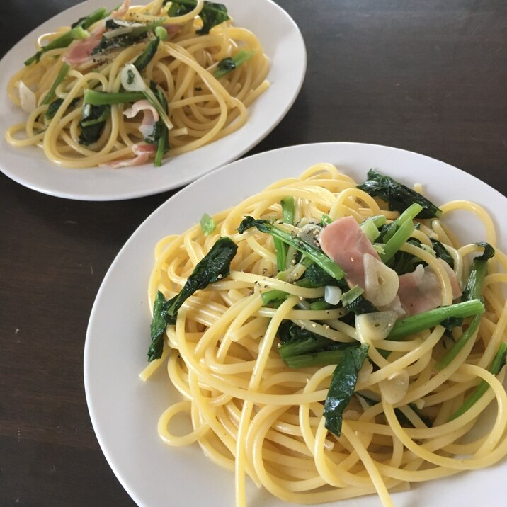 のらぼう菜とベーコンのパスタ♪